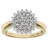 0.5ct Round Diamond Flower Cluster Ring in UK Hallmarked 9ct Yellow Gold